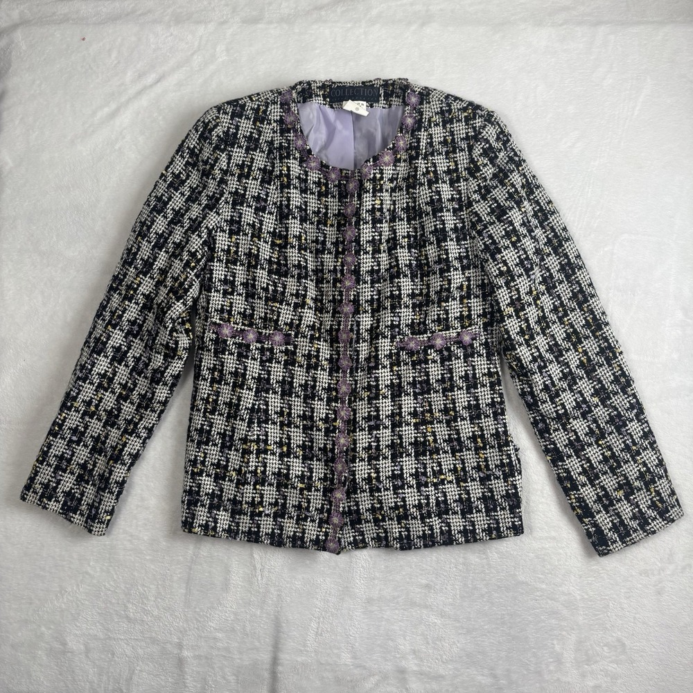 Y2K Harve Benard Collection Tweed Black‎ Purple Blazer Suit Jacket Women's 8